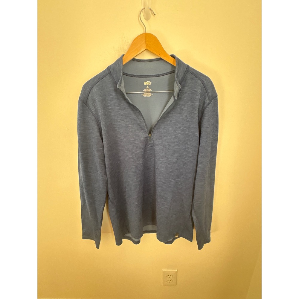 REI Co-op Mens Blue Heathered Quarter Zip Pullover Long Sleeve Active Top Size M